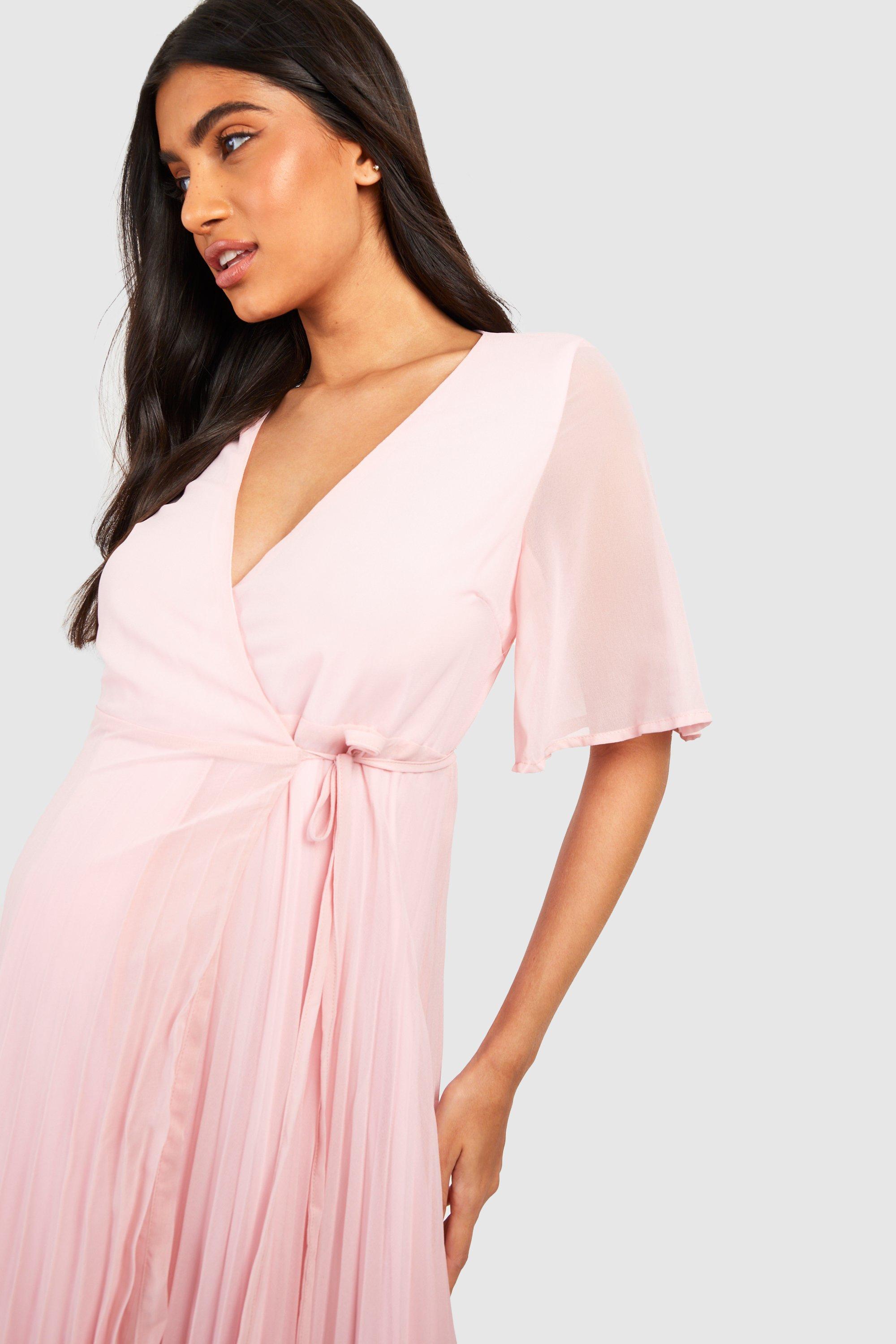 Maternity Wrap Pleated Skater Midi Dress boohoo IL